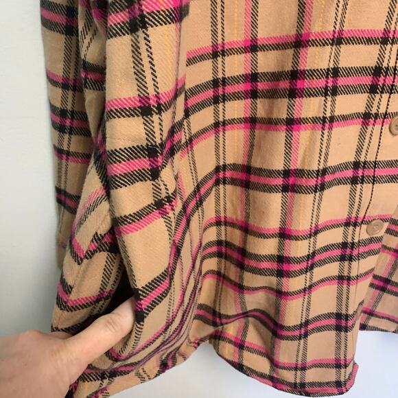Lane Bryant Women’s Tan Pink Plaid Flannel Cotton Shacket Size 18/20 - Picture 3 of 5